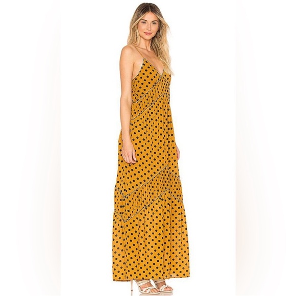 House of Harlow 1960 Mustard Polka Dot Maxi Dress - Picture 3 of 12